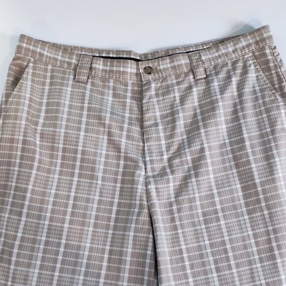 Izod X.F.G flat front Golf shorts light brown grey checkered men's size 36 - Picture 2 of 13